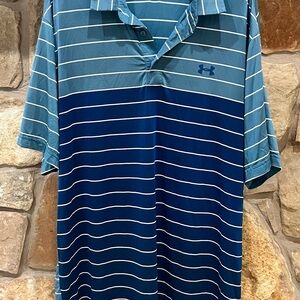 Under Armour Heat Gear Pullover Polo Shirt Men’s 2XL XXL Teal & Blue Shades